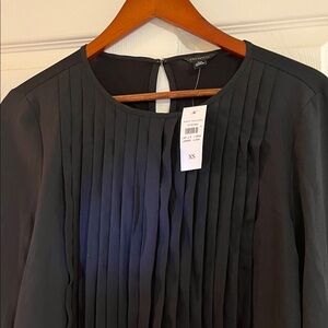 Ann Taylor Black Pleated Front Blouse